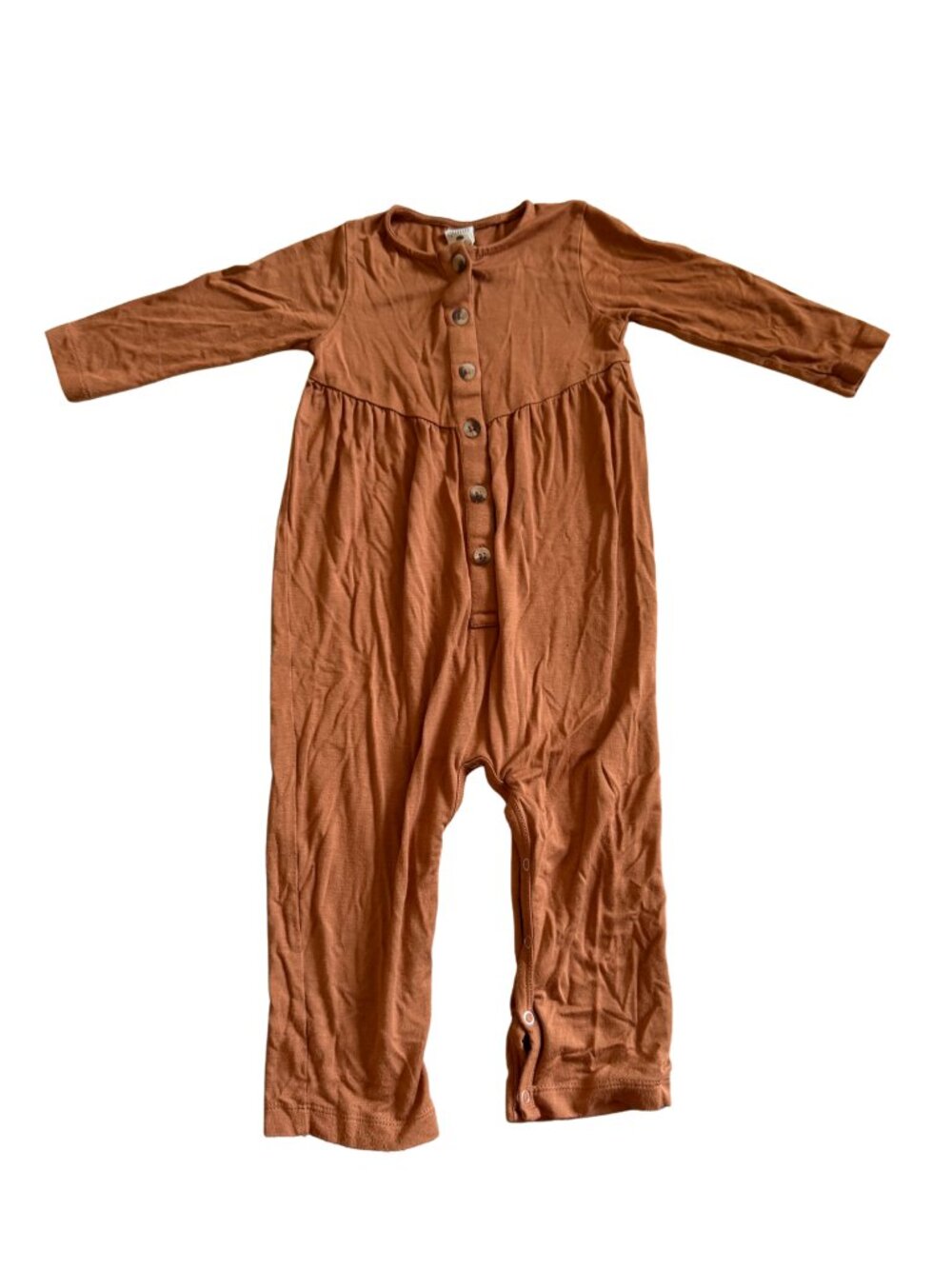 kate quinn - long sleeve button front v-waist jumpsuit | coffee spice | bamboo